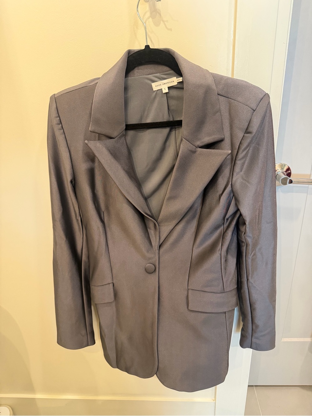 Good American Metallic Gray Single-Button Blazer